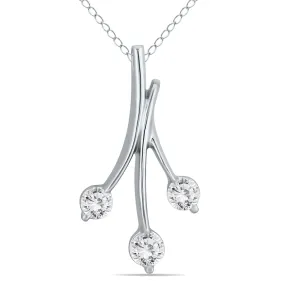 1/2 Ctw Natural Diamond Three Stone Leaf Pendant In 10K White Gold