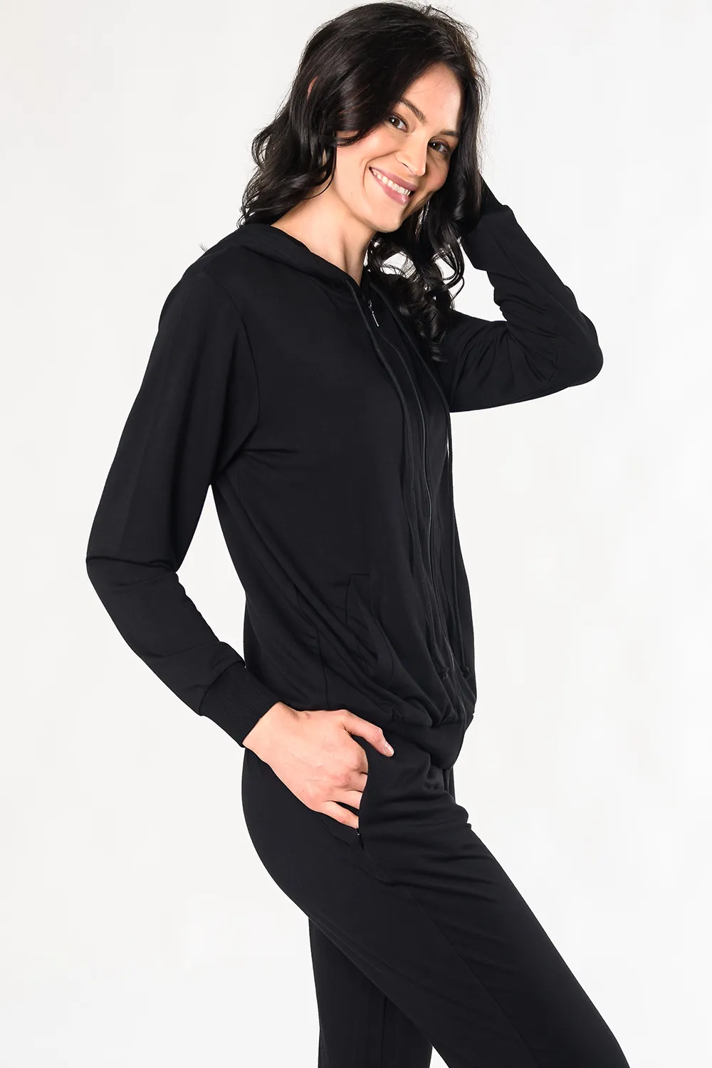 Ashley Bamboo Zipped Hoodie - Black