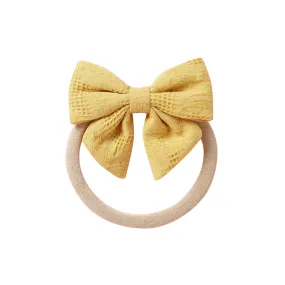 Baby Small Waffle Bow Headband — Mustard