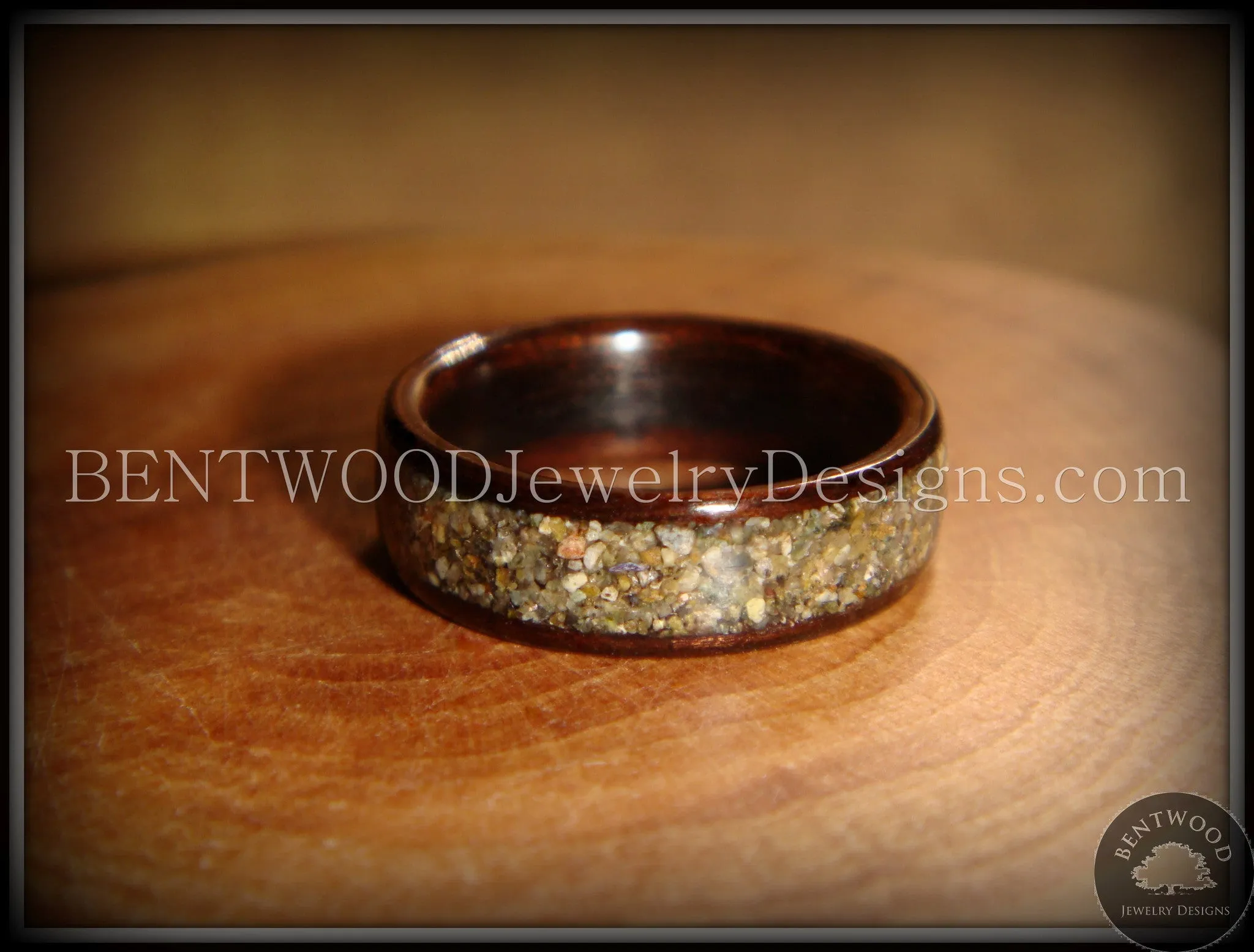 Bentwood Ring - Macassar Ebony Wood Ring with Canadian Beach Sand Inlay