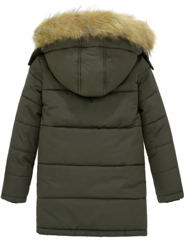 Boy's Mid-Long Warm Winter Coat Quilted Fleece Lined Puffer Jacket