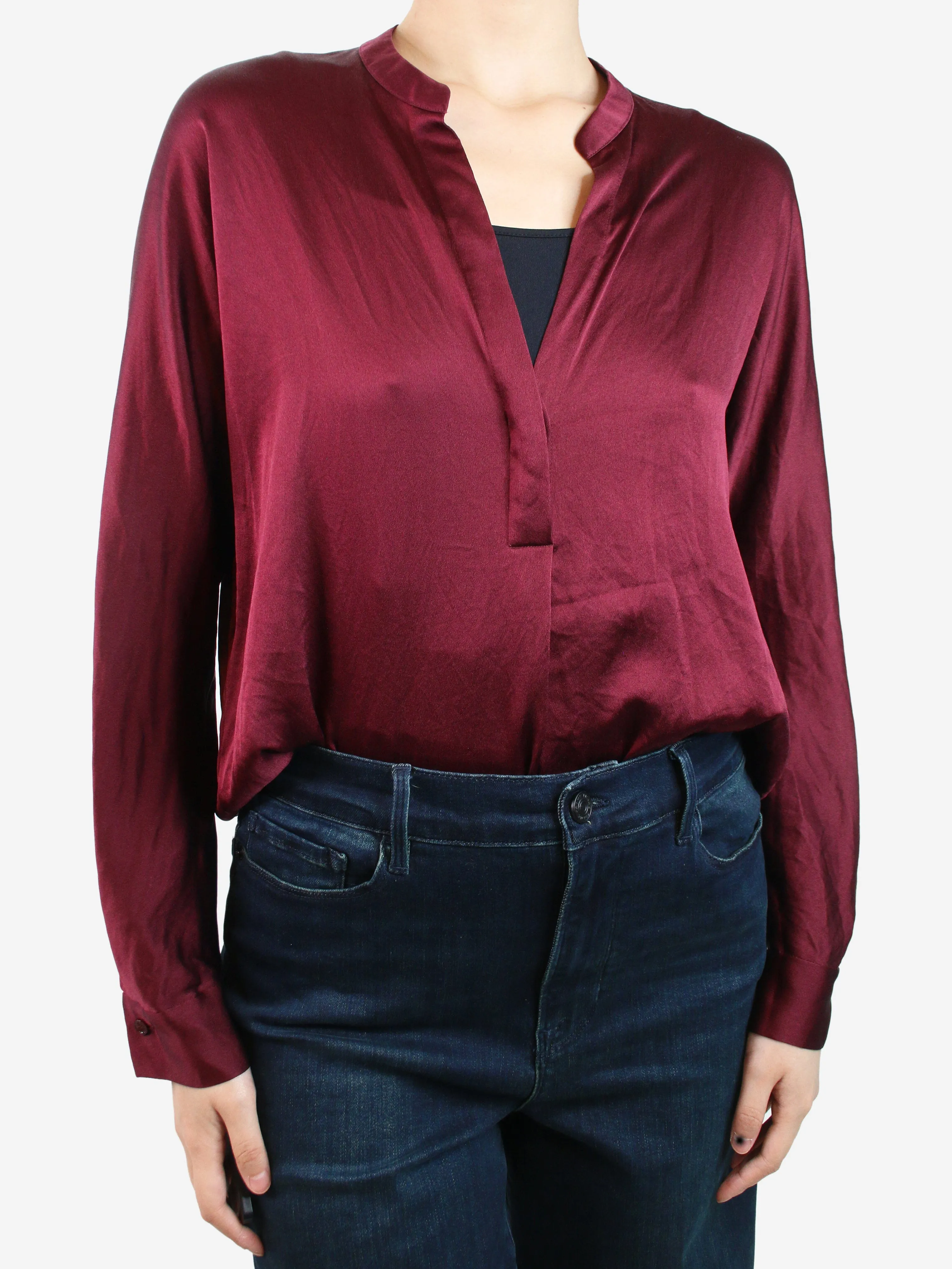 Burgundy v-neck long sleeved shirt - size M