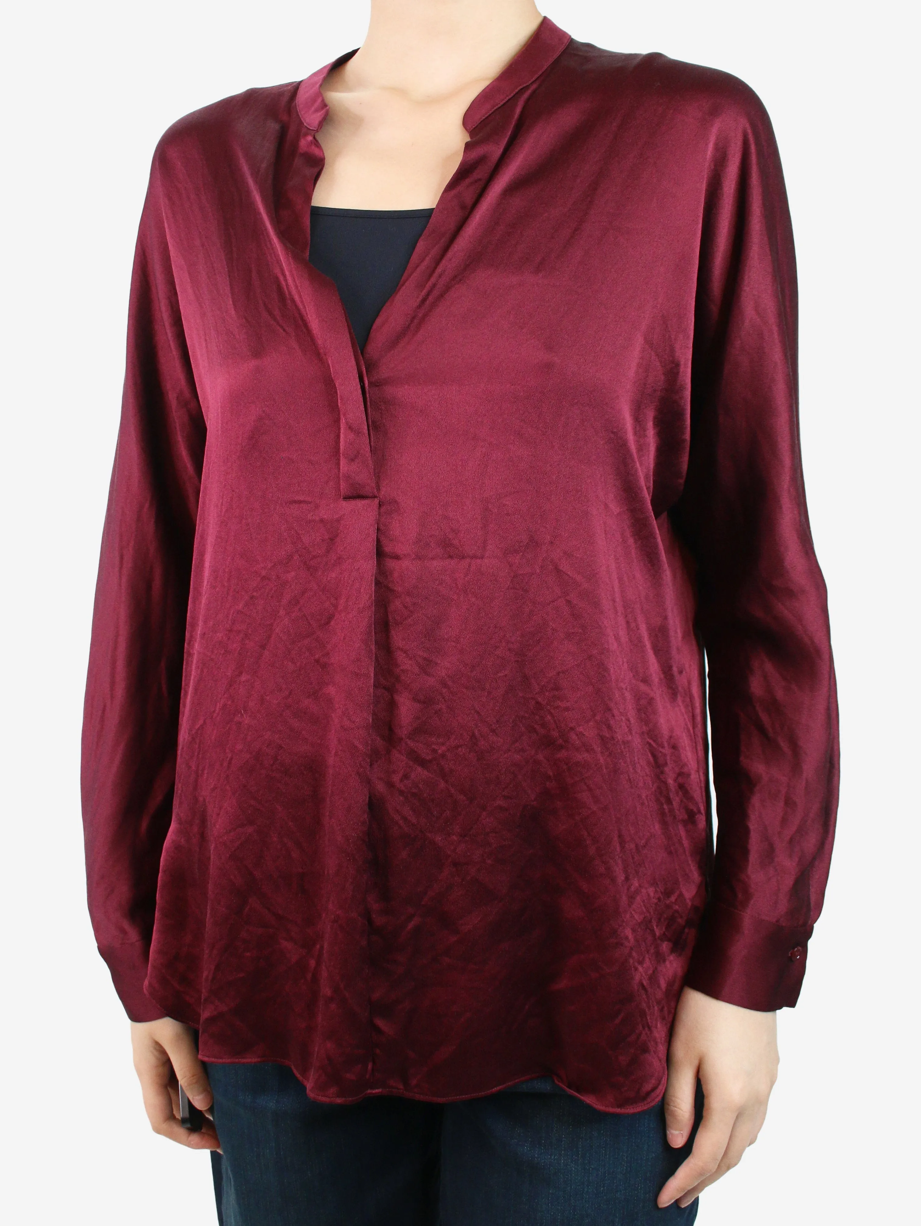 Burgundy v-neck long sleeved shirt - size M