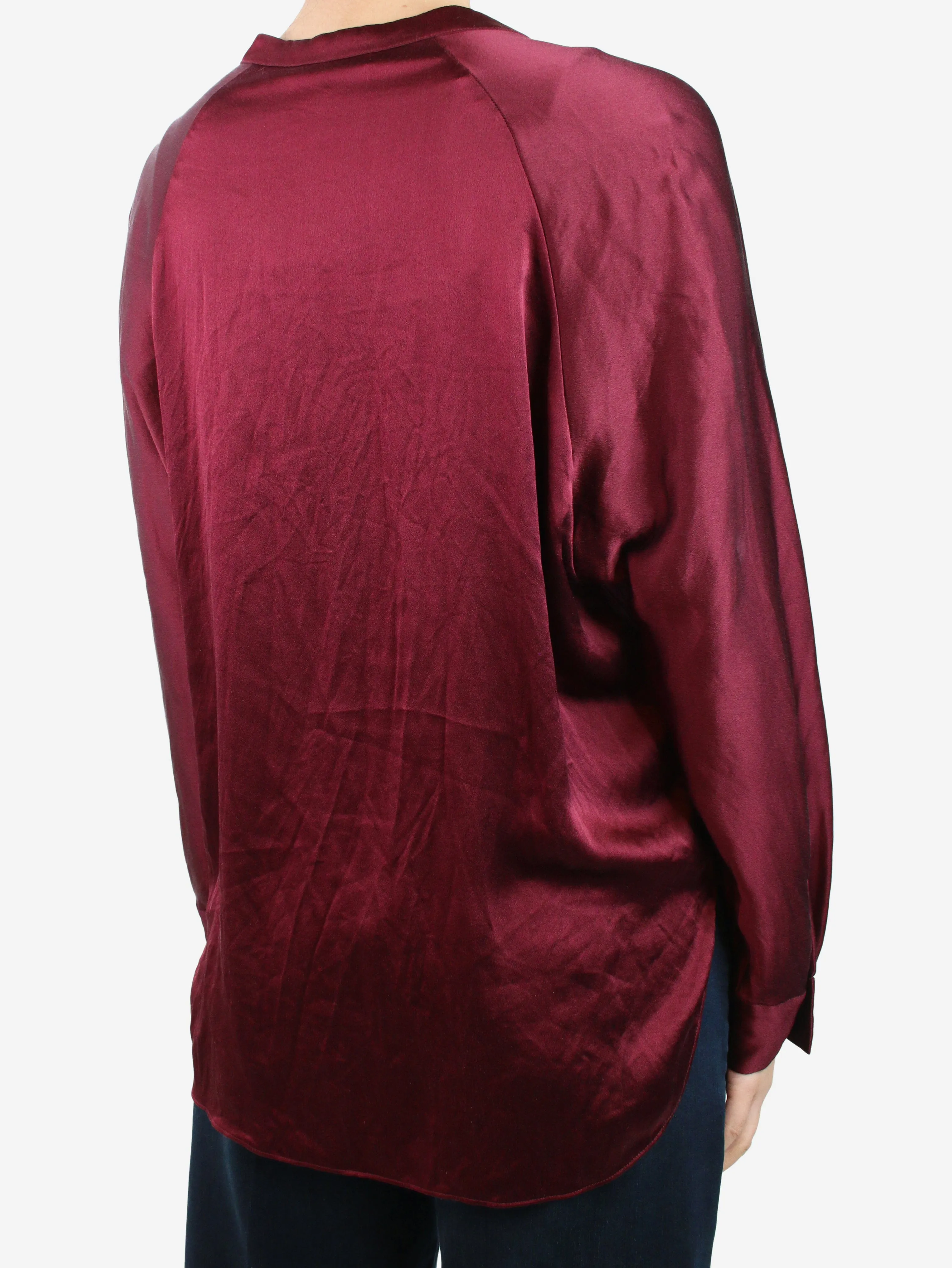 Burgundy v-neck long sleeved shirt - size M