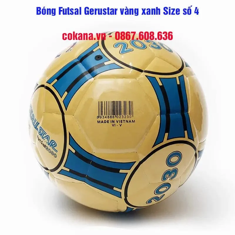 Bóng đá Gerustar Futsal 2030 vàng xanh bích dán sân cỏ nhân tạo