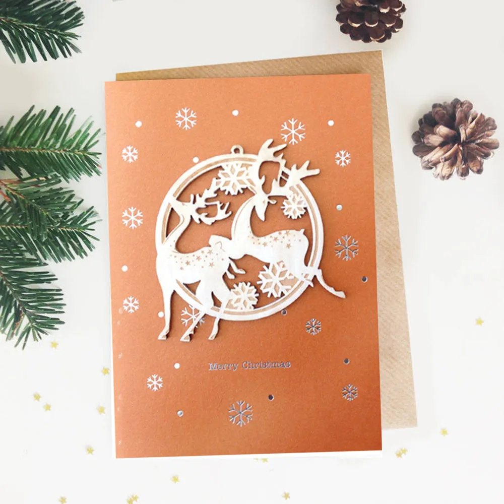 Christmas Card with Ornament - Jumping Reindeer