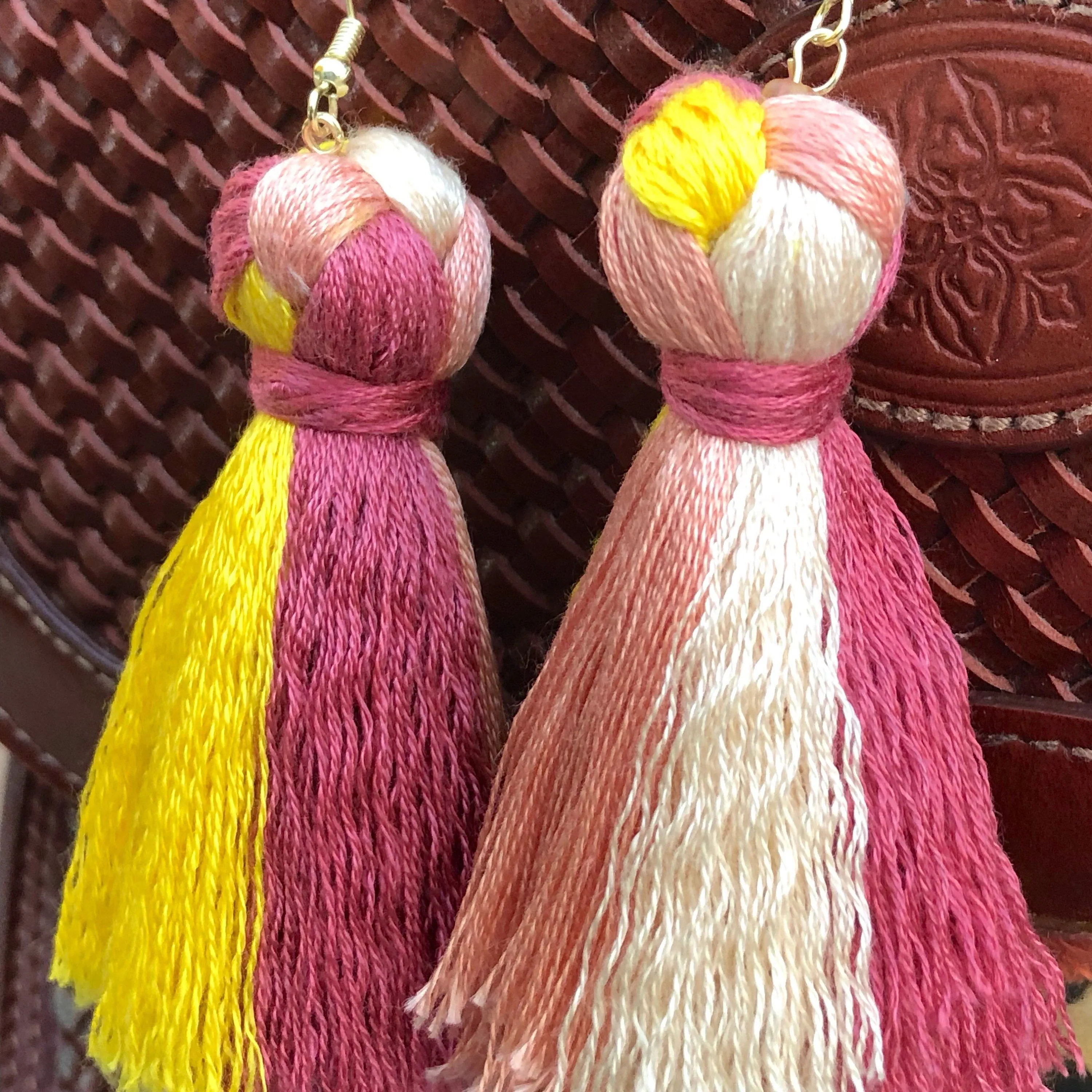 Clearance Earrings Sale Millennial pink Knotted Tassel Earrings, Millennial pink Tassel Earrings, Ivory Tassel Earrings, Yellow Tassels