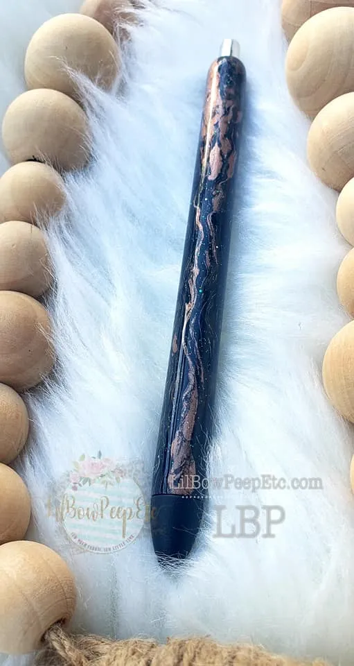 Custom Handmade Hydrodipped Black Gold Pen