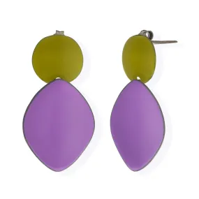 Handmade Rhodium Plated Silver Dangle Earrings with Lavender & Green Enamel