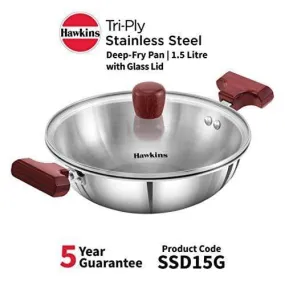 HAWKINS Tri-ply Stainless Steel Deep-Fry Pan 1.5 Litre with Glass Lid