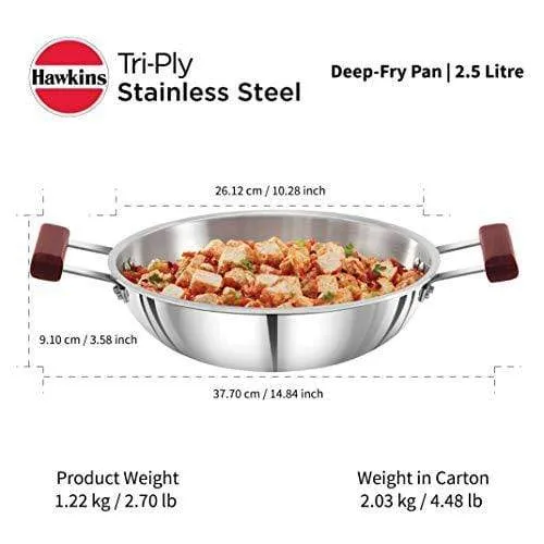 Hawkins Tri-ply Stainless Steel Deep-Fry Pan 2.5 Litre