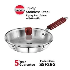 Hawkins Tri-ply Stainless Steel Frying Pan 26 cm with Glass Lid