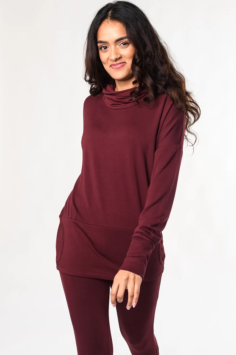 Hazel Cowl Neck Bamboo Top - Wine