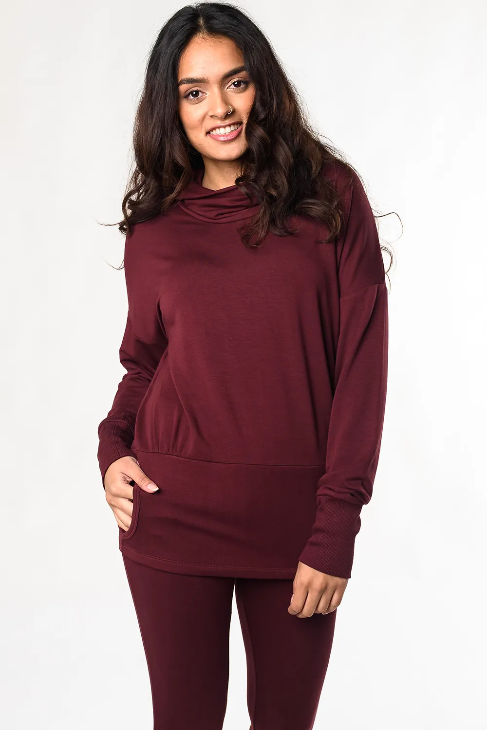 Hazel Cowl Neck Bamboo Top - Wine