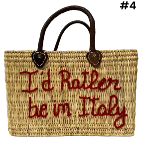 I'D RATHER BE IN ITALY LEATHER HANDLE REED BAG