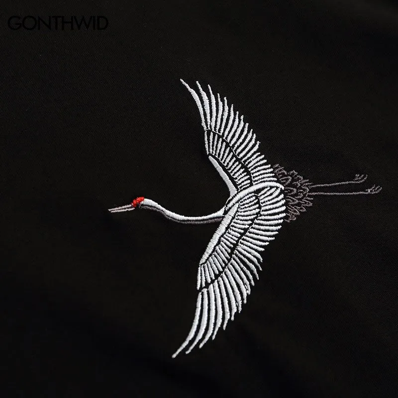 Japanese Embroidery Crane Print T-Shirt