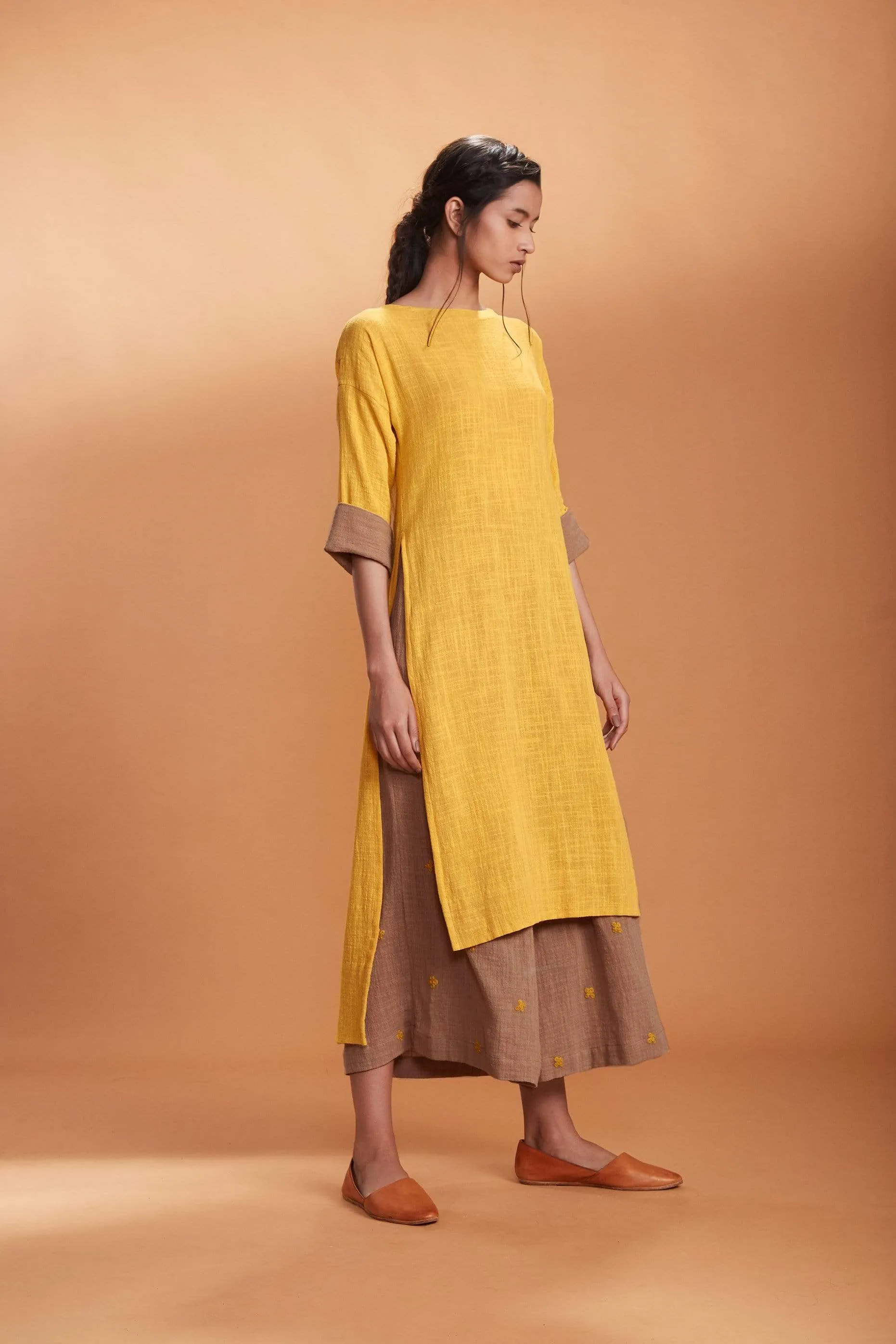 MATI RUKA TUNIC SET YELLOW AND KHAKI