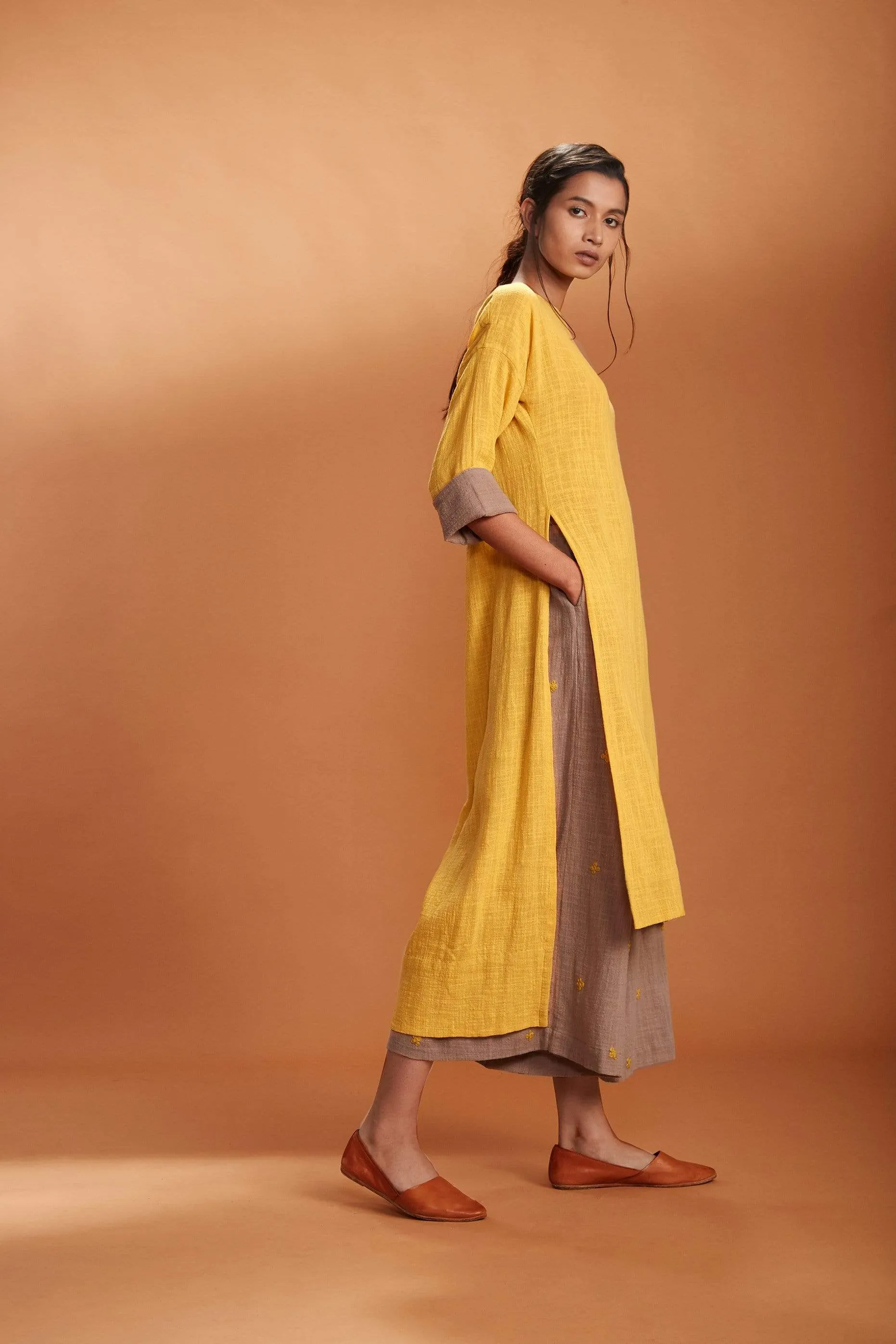 MATI RUKA TUNIC SET YELLOW AND KHAKI