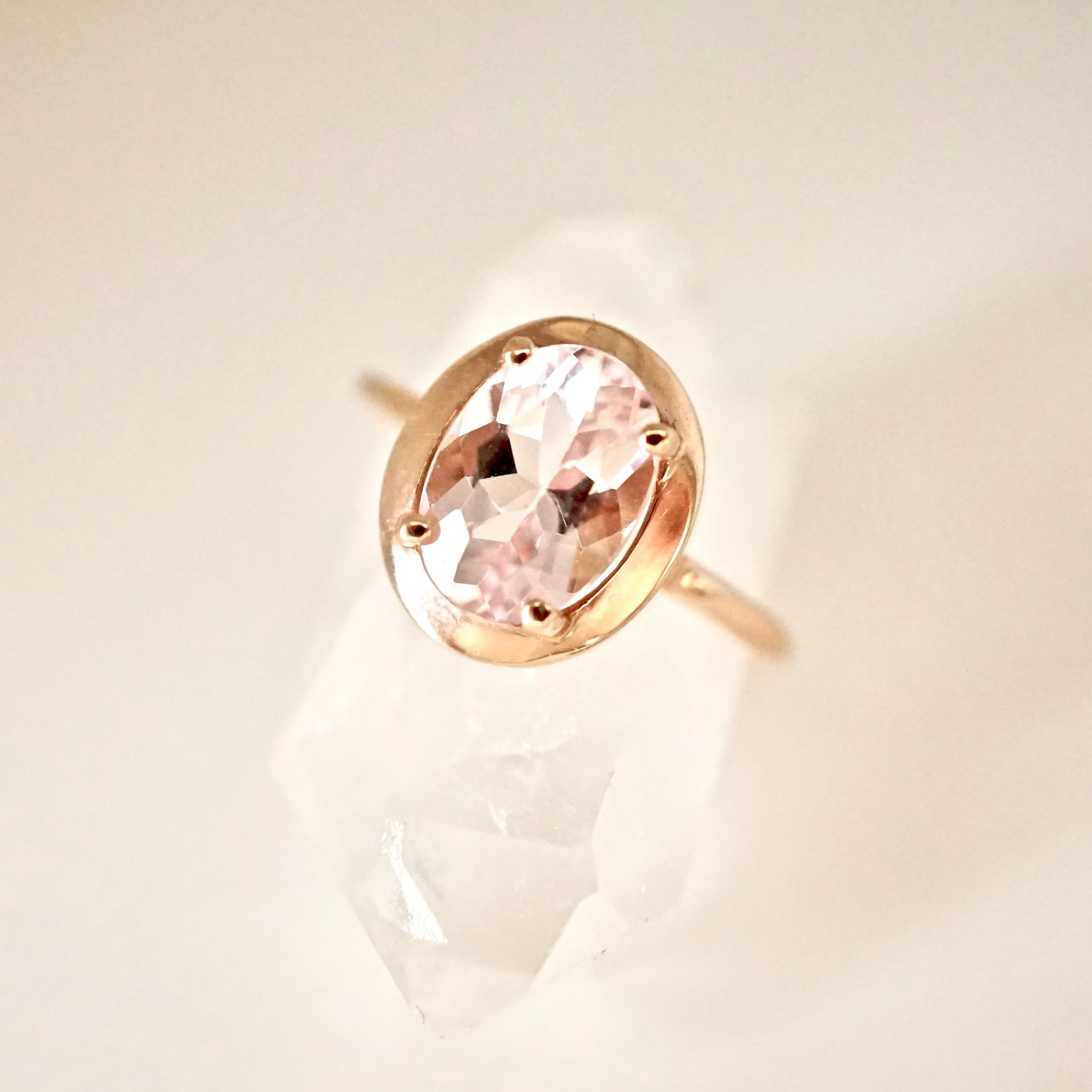 Morganite Rose Gold Engagement Ring - Oval Morganite Ring - Unique Oval Morganite Ring