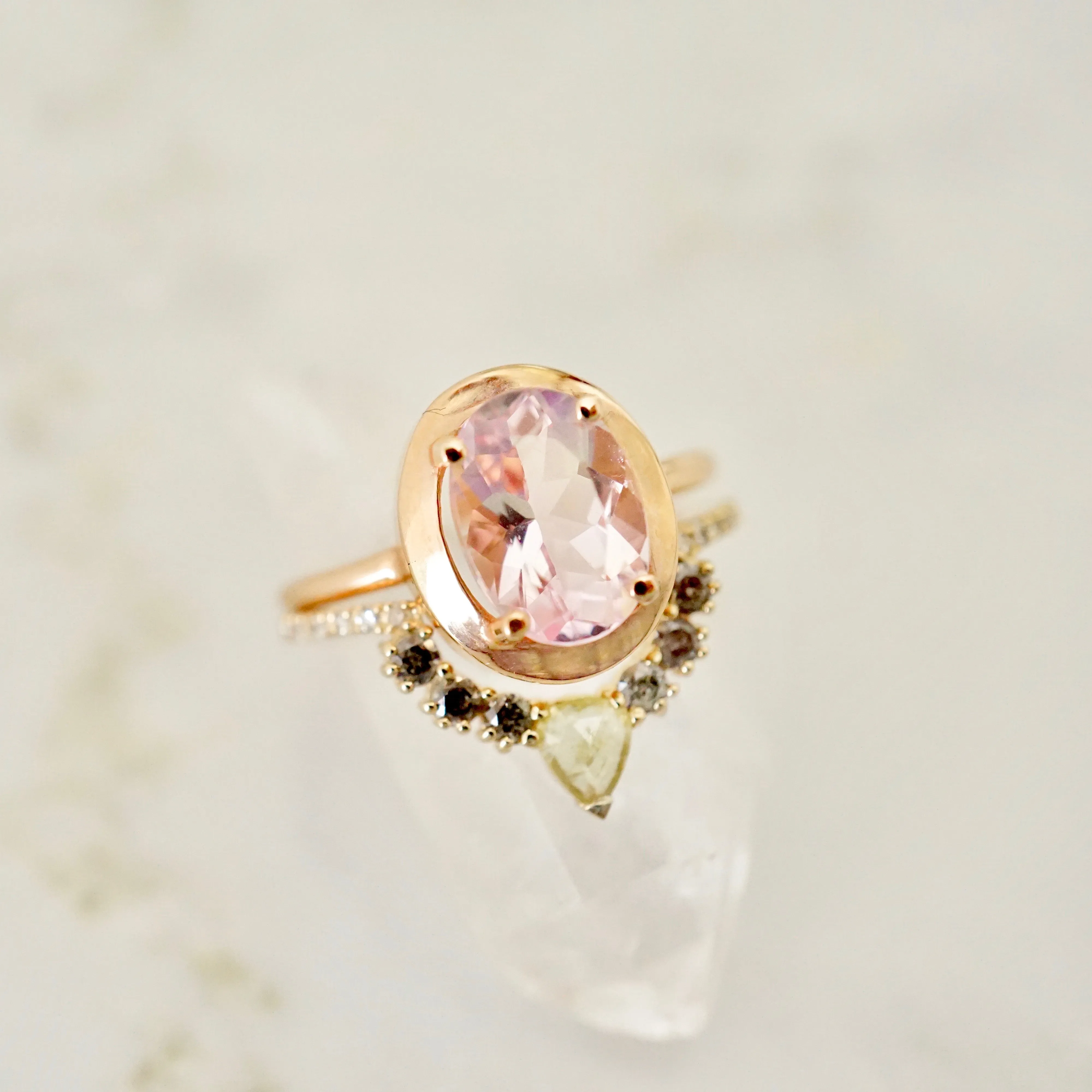 Morganite Rose Gold Engagement Ring - Oval Morganite Ring - Unique Oval Morganite Ring