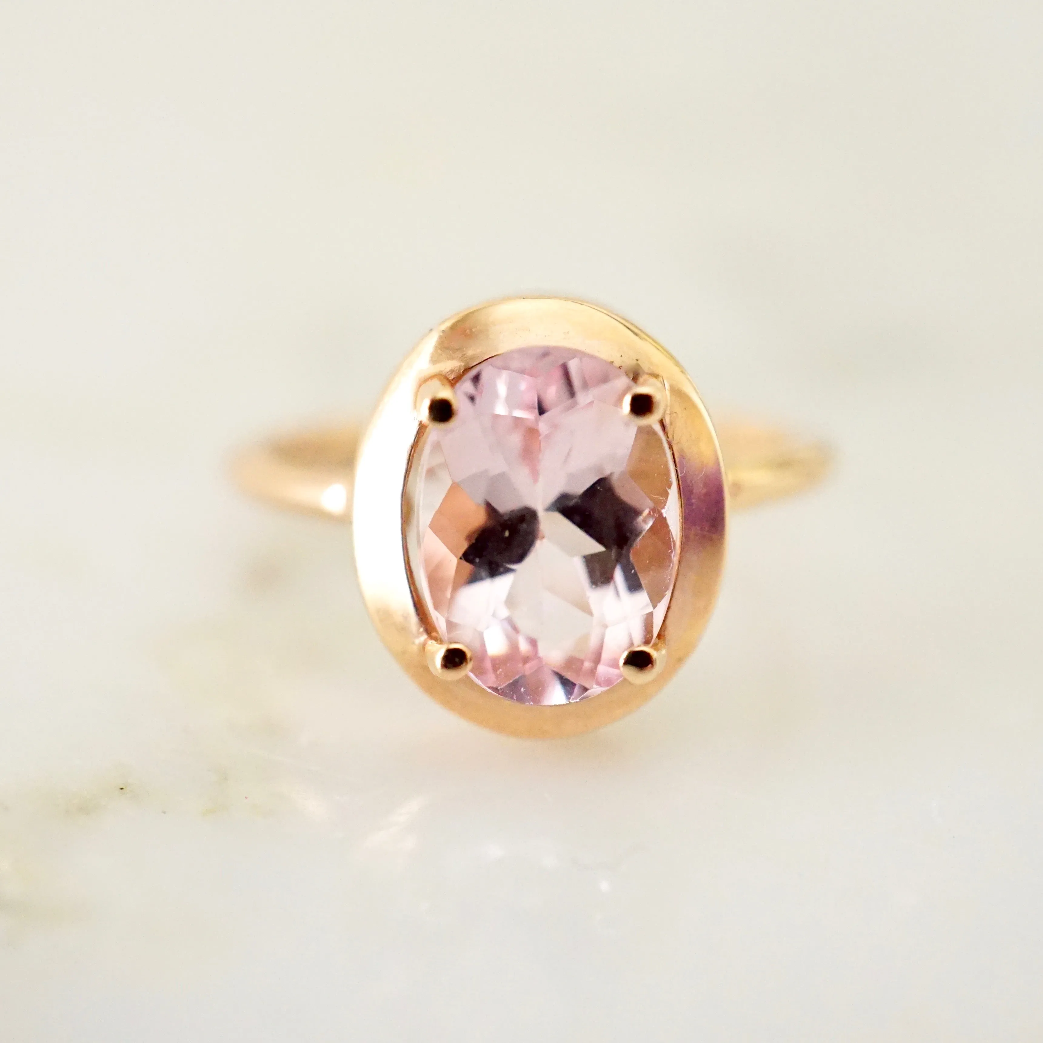 Morganite Rose Gold Engagement Ring - Oval Morganite Ring - Unique Oval Morganite Ring