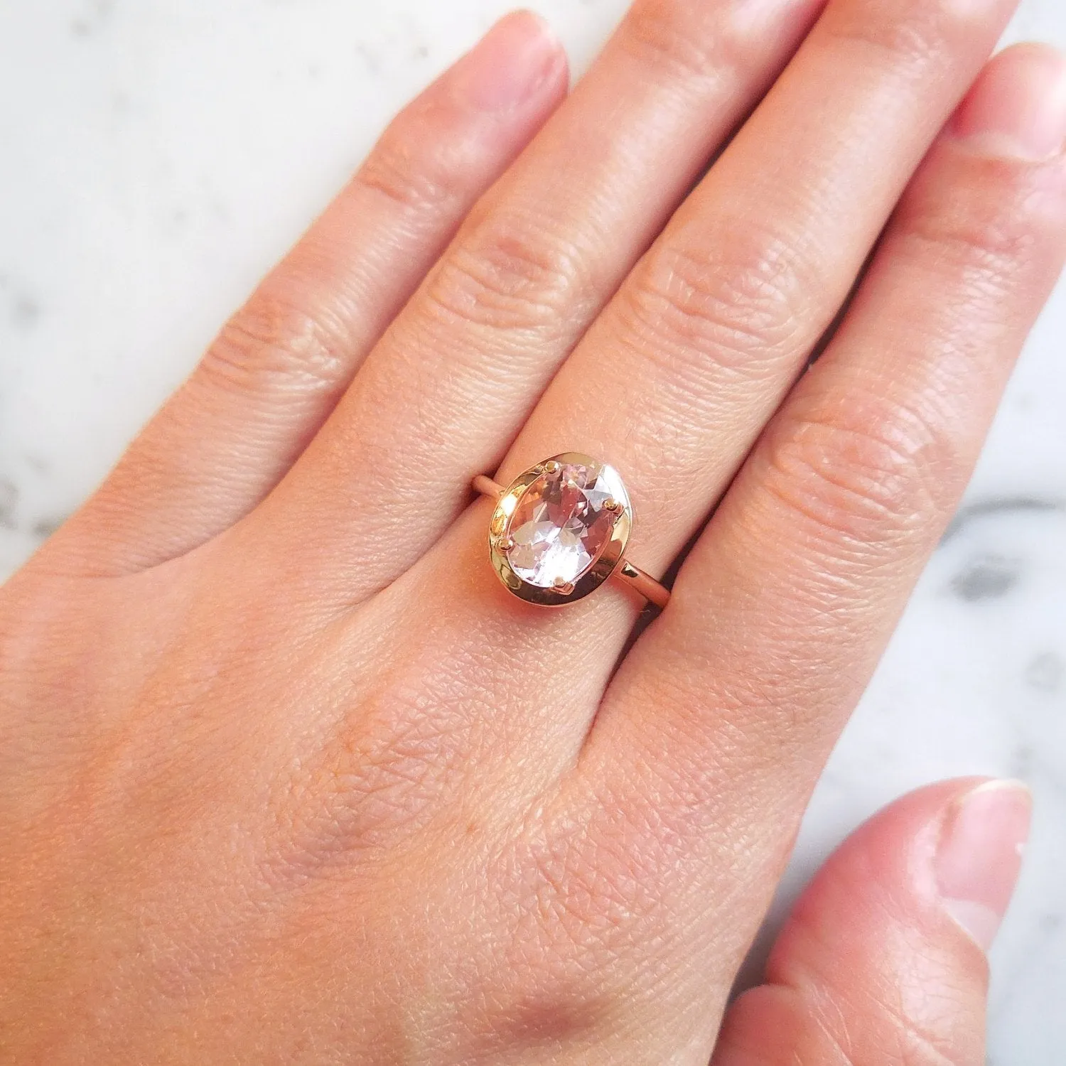 Morganite Rose Gold Engagement Ring - Oval Morganite Ring - Unique Oval Morganite Ring