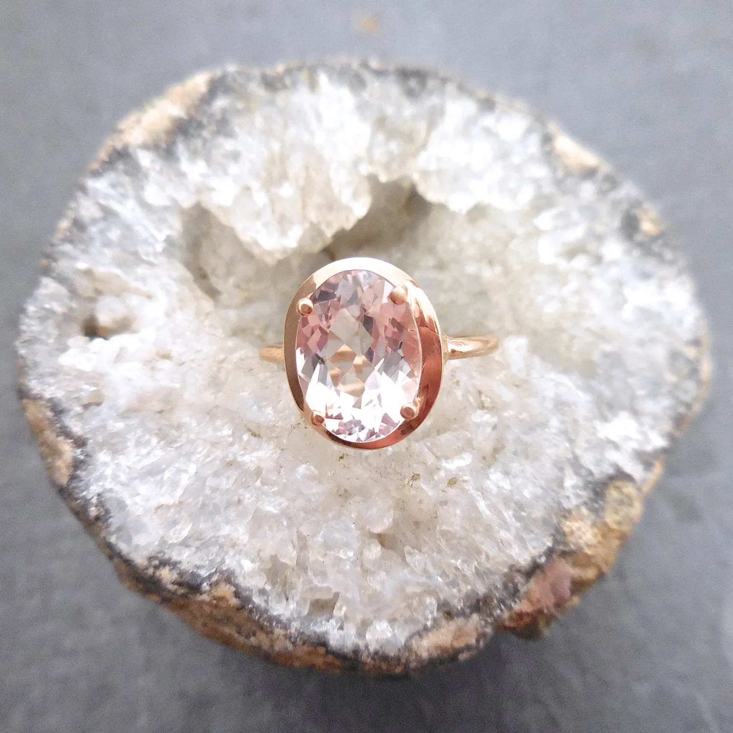 Morganite Rose Gold Engagement Ring - Oval Morganite Ring - Unique Oval Morganite Ring