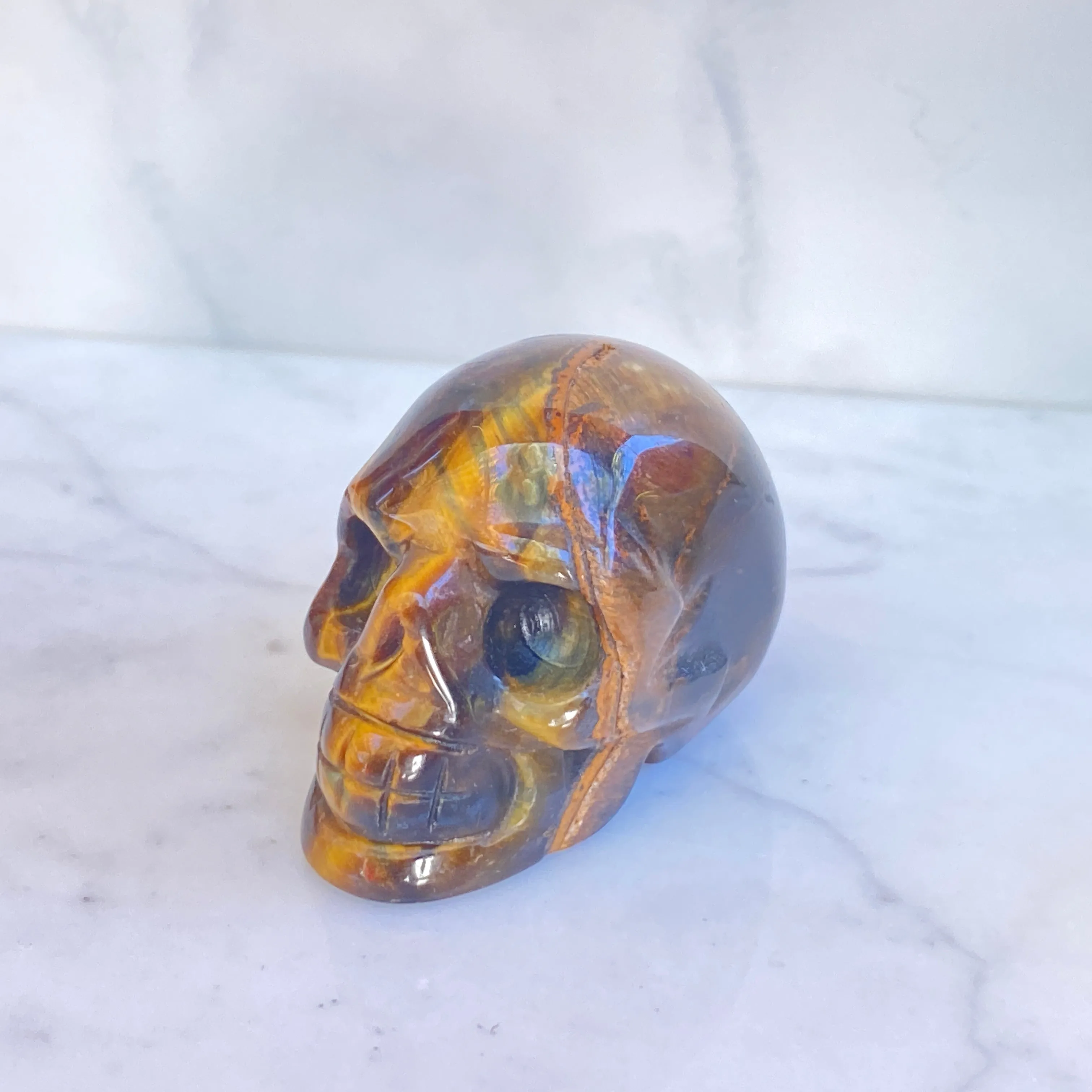 Natural Tiger Eye, Obsidian, Aventurine or Quartz gemstone Skull