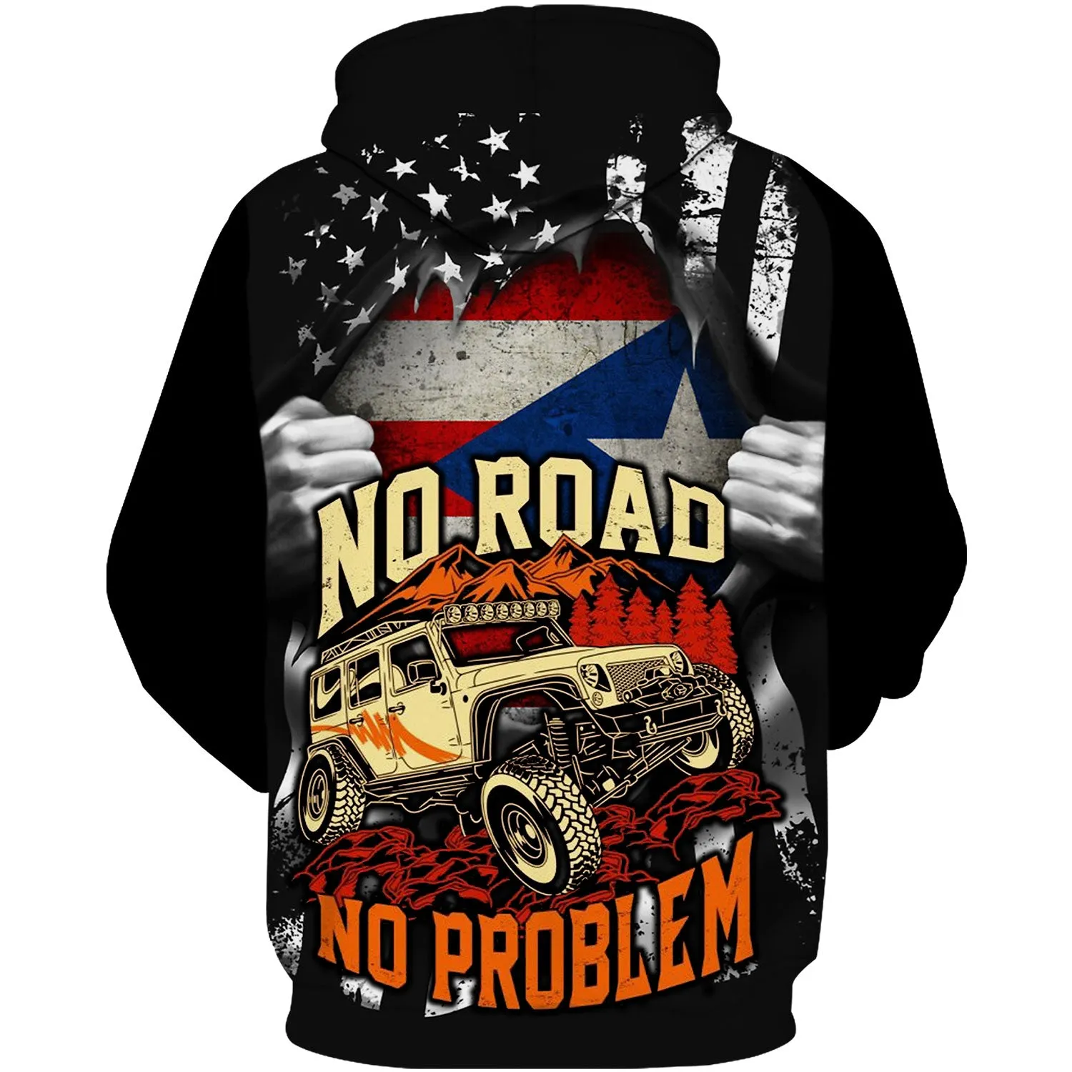 No Roads No Problem - Puerto Rico Flag Hoodie