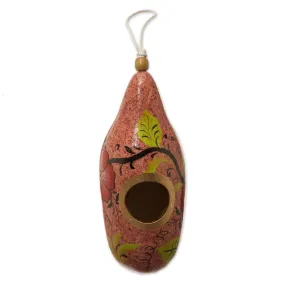 Novica Blossoms On Blush Hand Painted Gourd Birdhouse