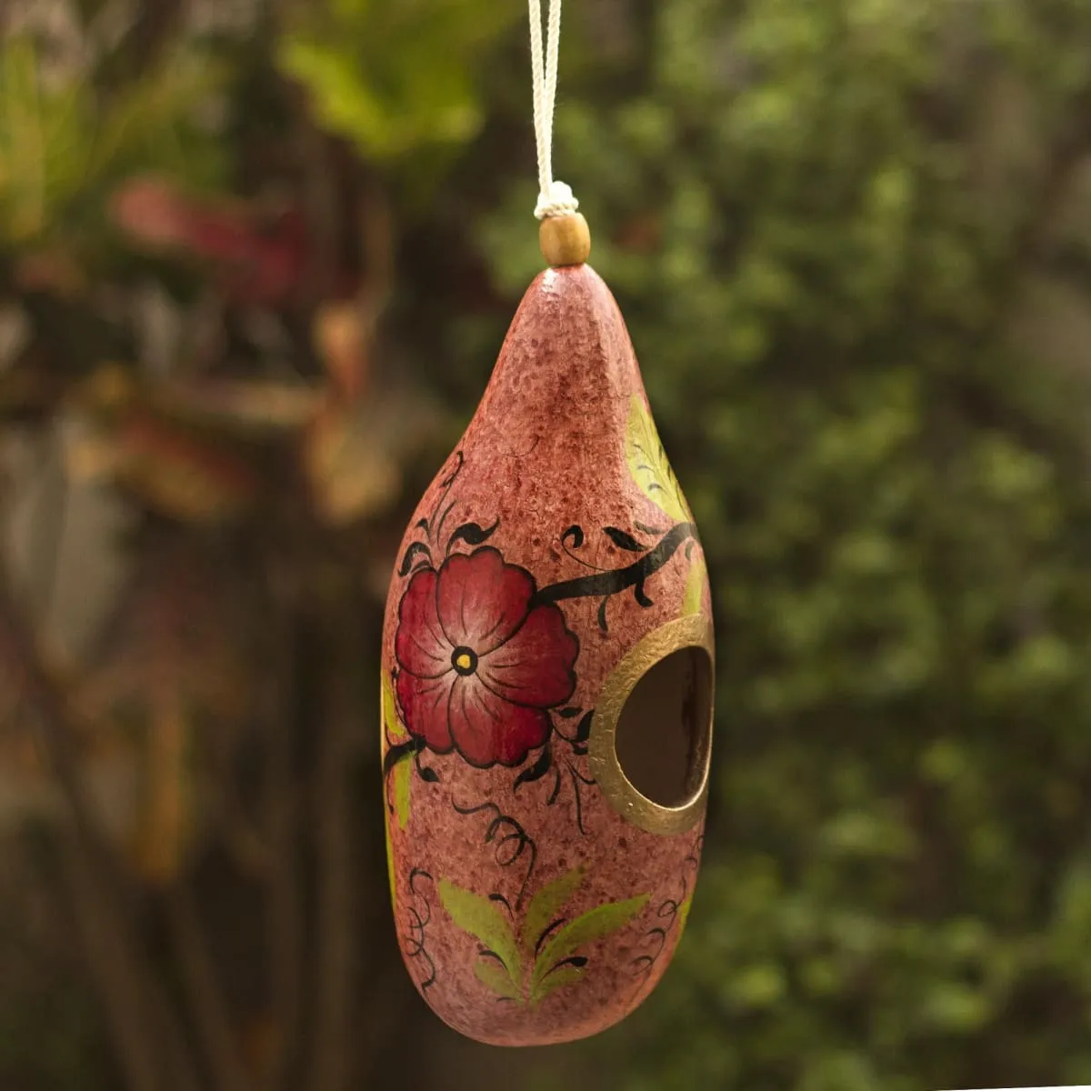 Novica Blossoms On Blush Hand Painted Gourd Birdhouse