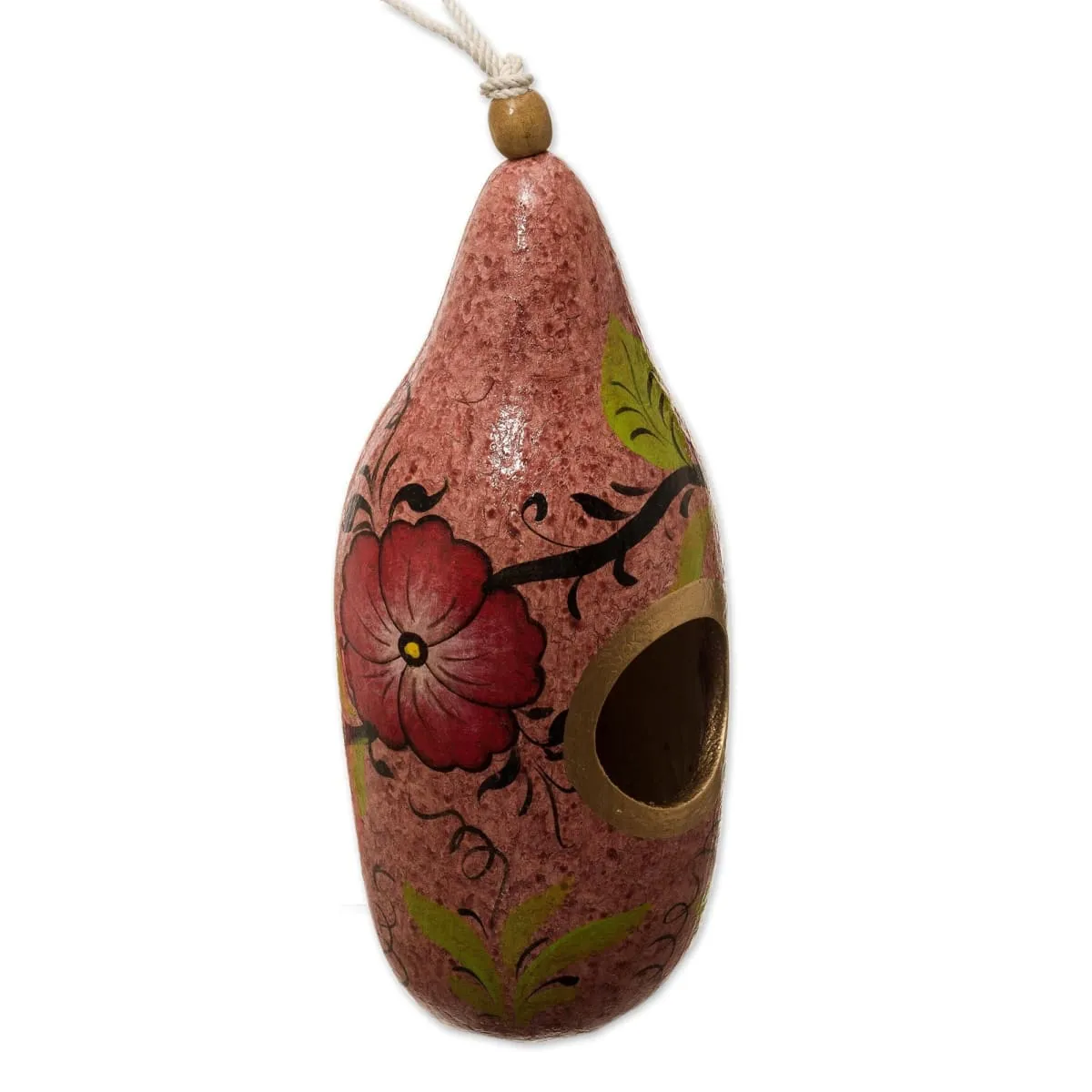 Novica Blossoms On Blush Hand Painted Gourd Birdhouse