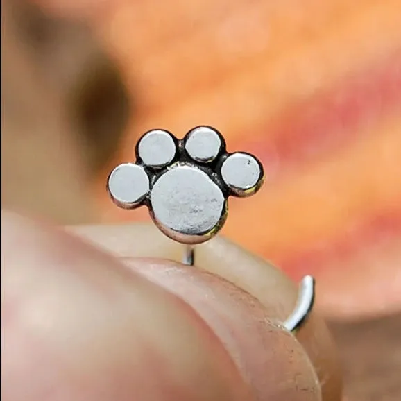 Paw Print Nose Stud Sterling Silver