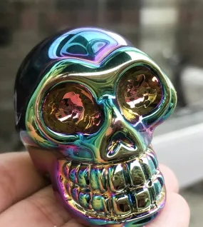 Rainbow Titanium Aura quartz gemstone carved skull