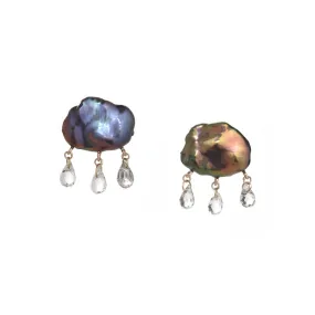 Rainy Day Stud Earrings, Peacock Keshi Pearl