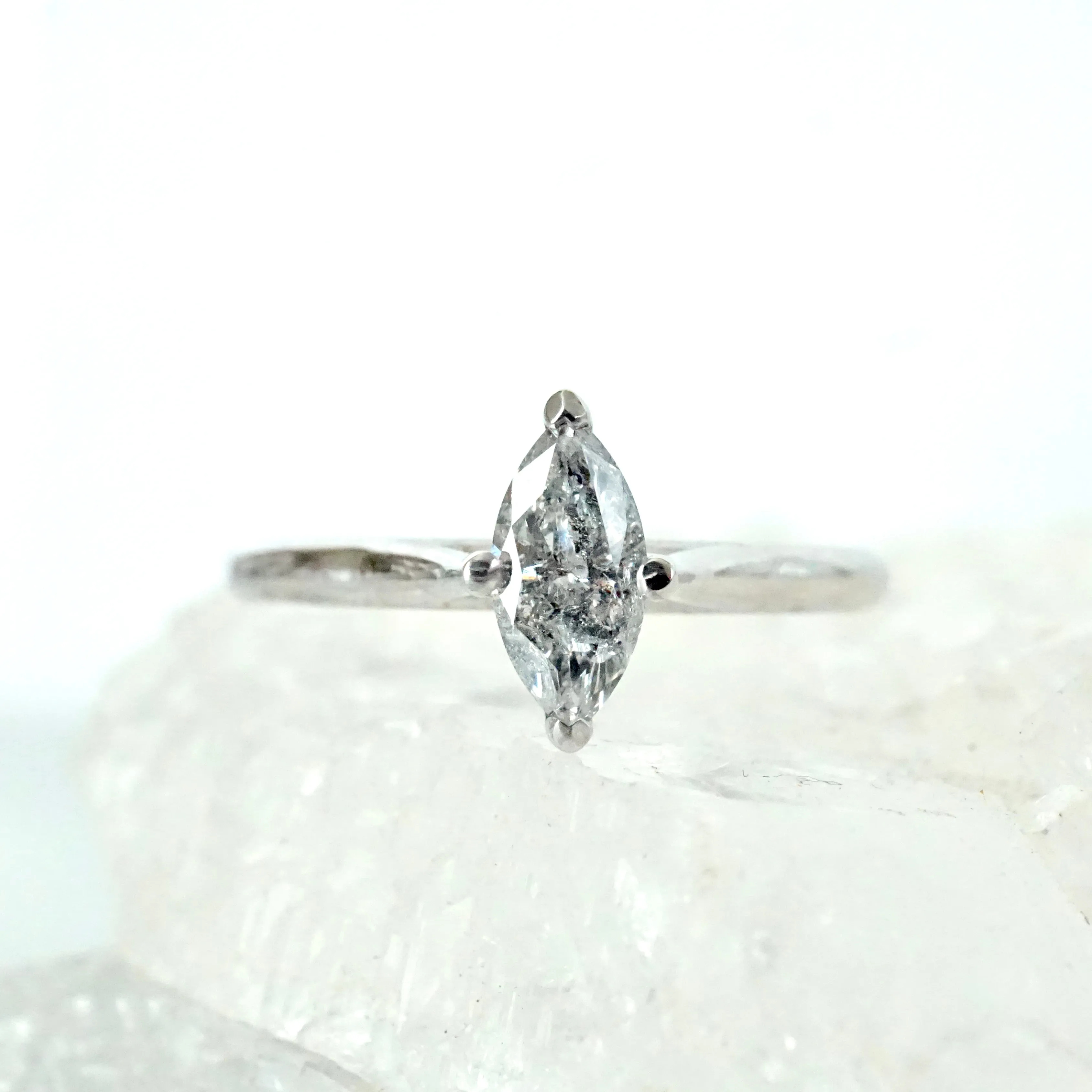 Salt and Pepper Marquise Diamond Engagement Ring - Grey diamond Engagement Ring