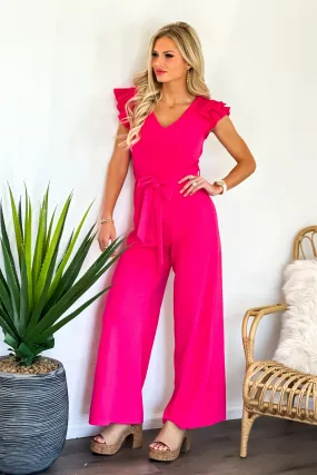 Shelia V Neck Jumpsuit Waist Sash: Fuchsia