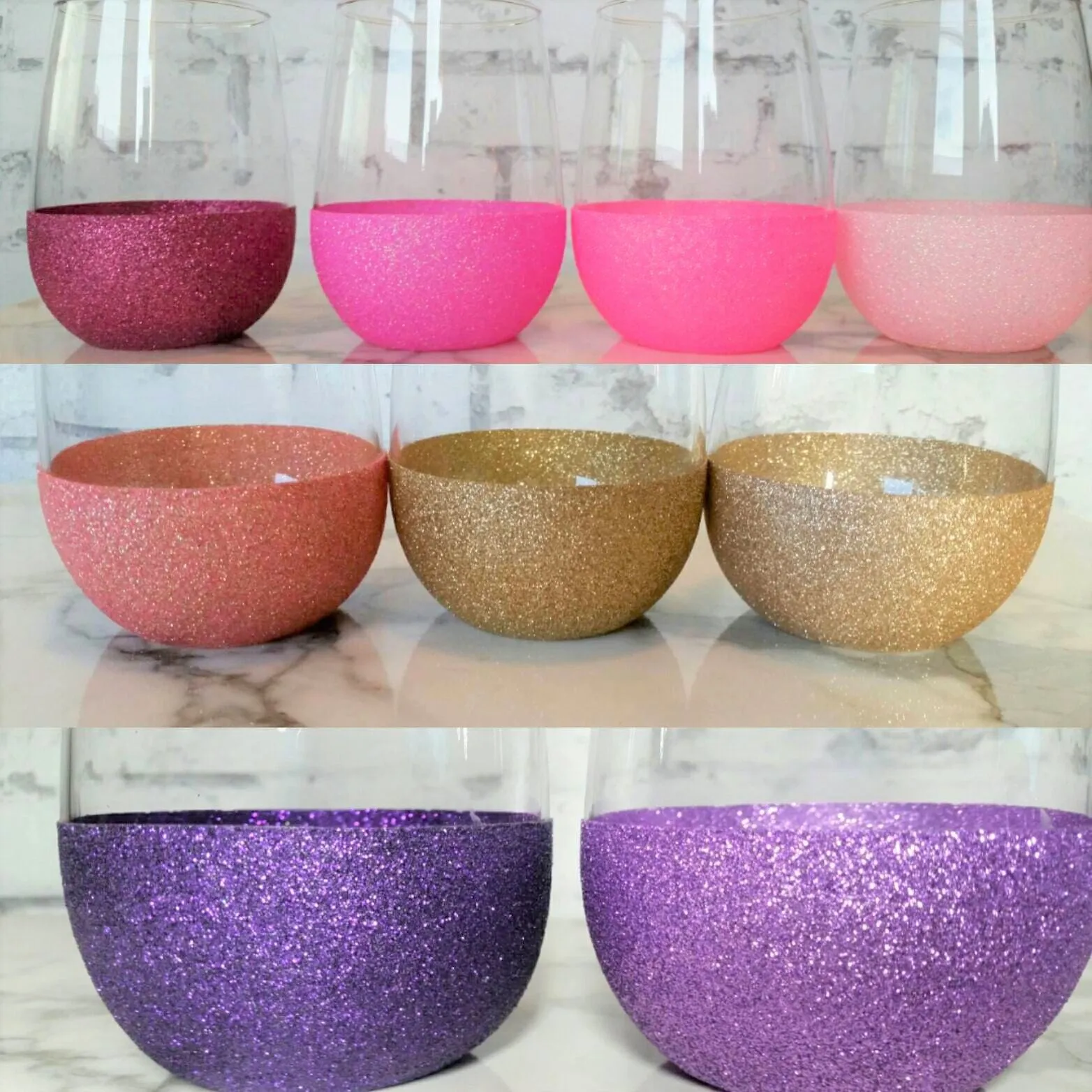 Sister set of stemless glittered personalized wine glasses sister gift