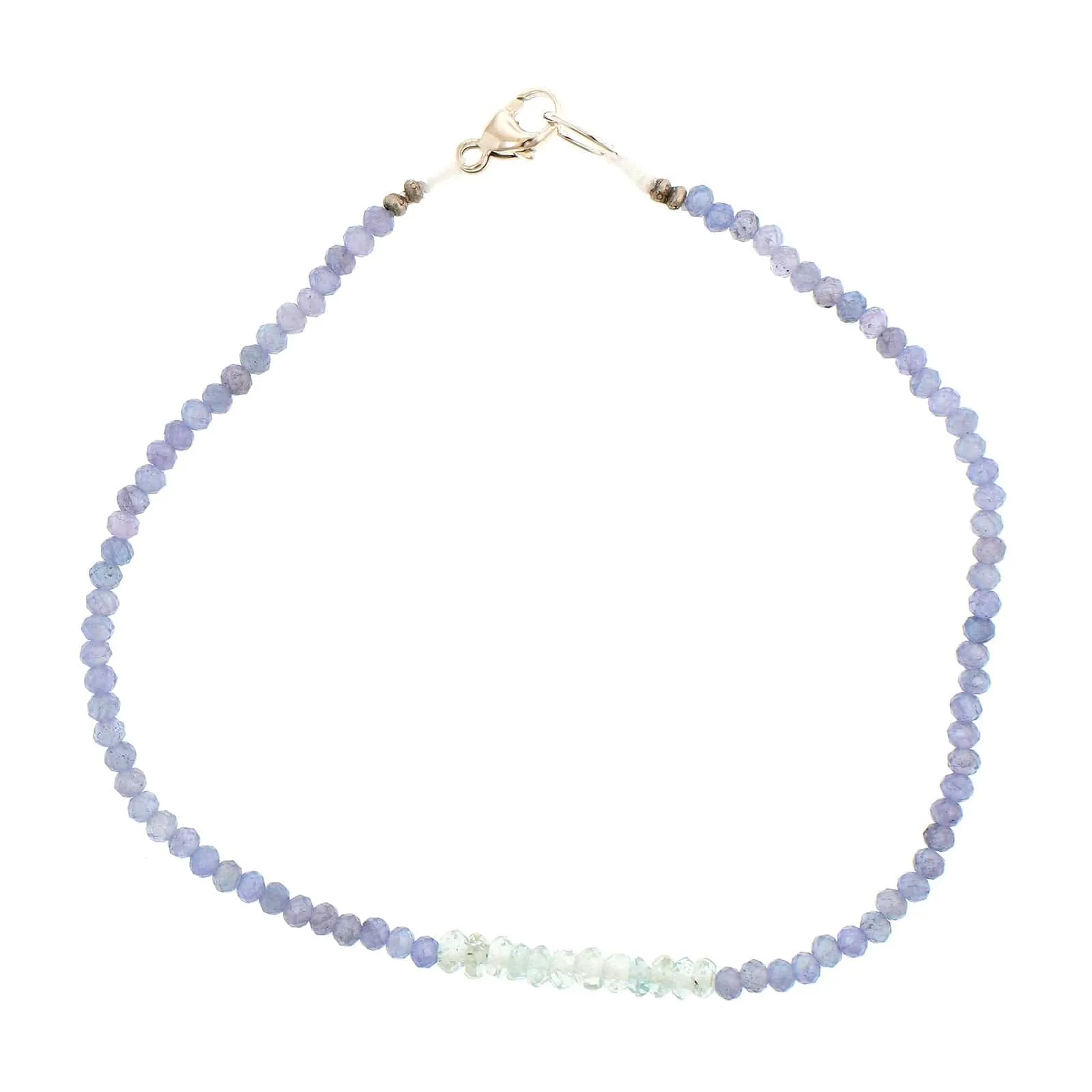 Sterling Silver Aquamarine and Tanzanite Beaded Bracelet