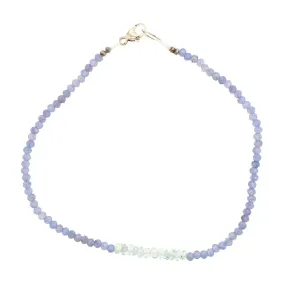 Sterling Silver Aquamarine and Tanzanite Beaded Bracelet