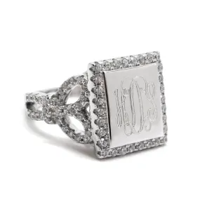 Sterling Silver Square Heart CZ Monogram Ring