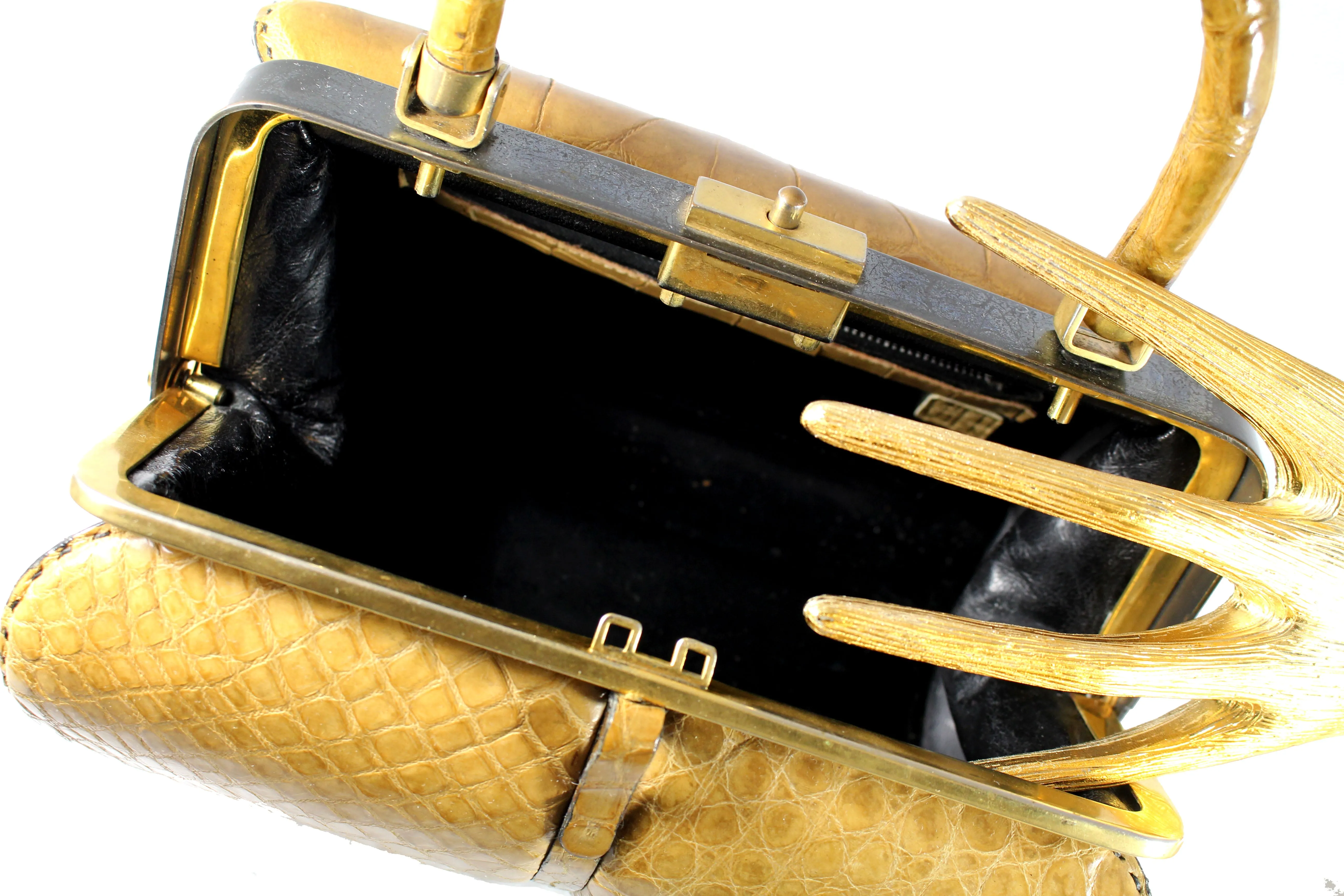 WIEN cylindrical caramel crocodile skin handbag