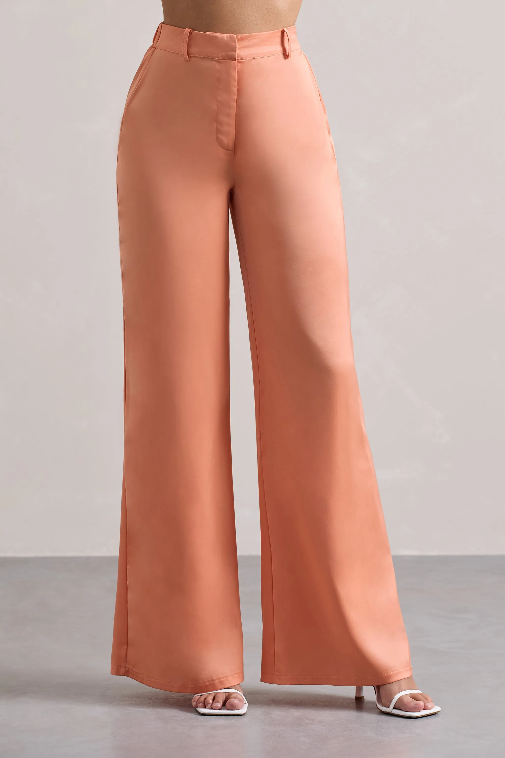 Your Way | Pantalon en satin couleur pêche et jambes larges