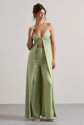 Your Way |  Pantalon en satin couleur vert pale et jambes larges